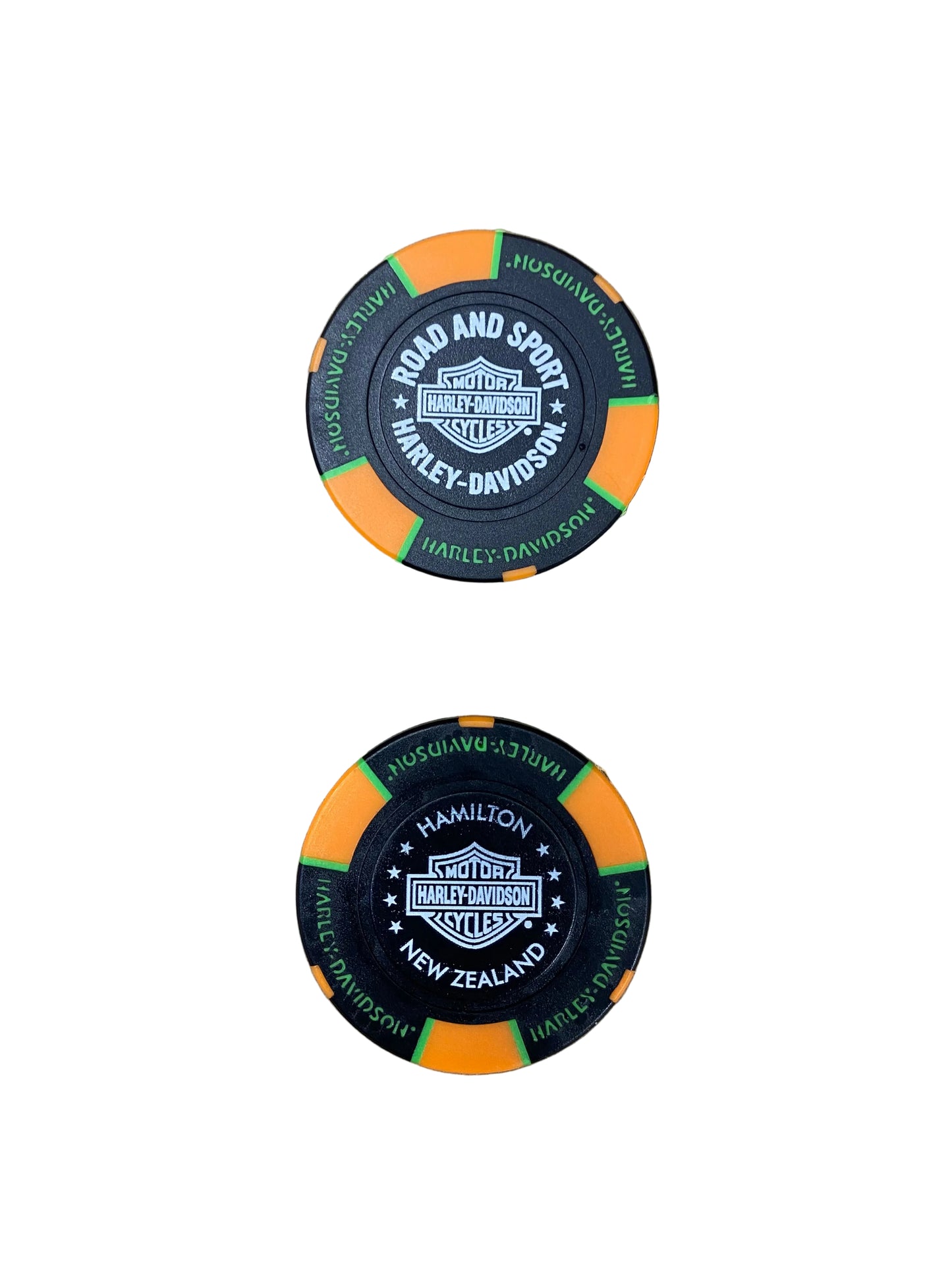 H-D POKER CHIP BLACK/NEON ORANGE/NEON GREEN