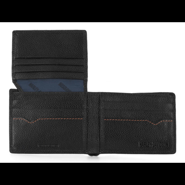 Harley-Davidson® Men’s Classic Genuine Pebble Leather B&S Passcase Wallet – Black