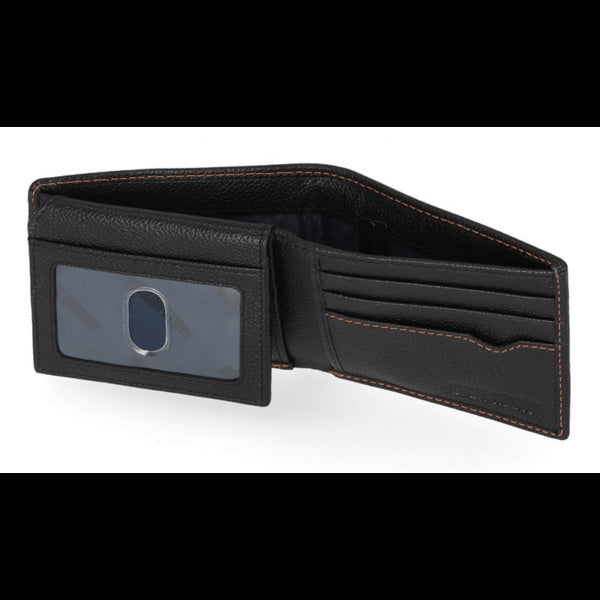 Harley-Davidson® Men’s Classic Genuine Pebble Leather Skull Passcase Wallet – Black