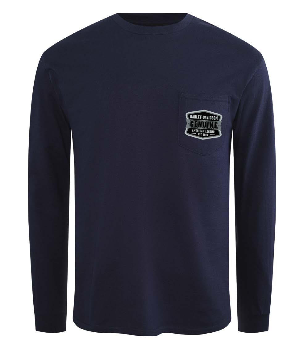 GENUINE LONG SLEEVE POCKET DEALER TEE - NAVY