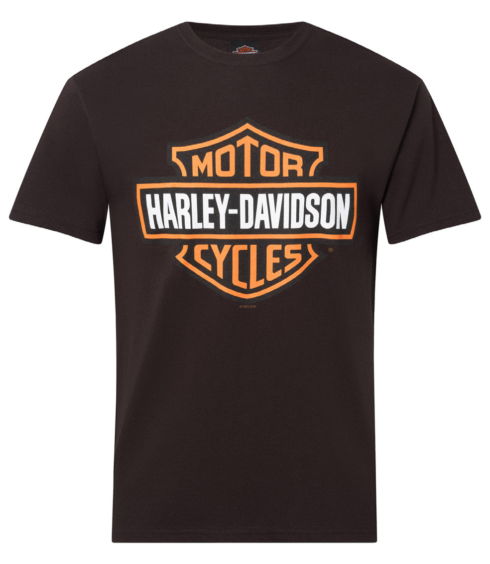 BAR & SHIELD ORANGE ON BLACK DEALER TEE, BLACK
