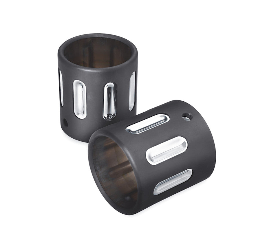 BLACK AND CHROME REVOLVER END CAPS - 4"