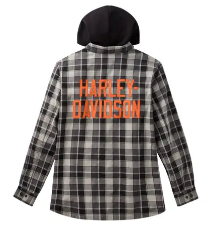 HARLEY-DAVIDSON SHIRT WITH HOOD PLAID GREY