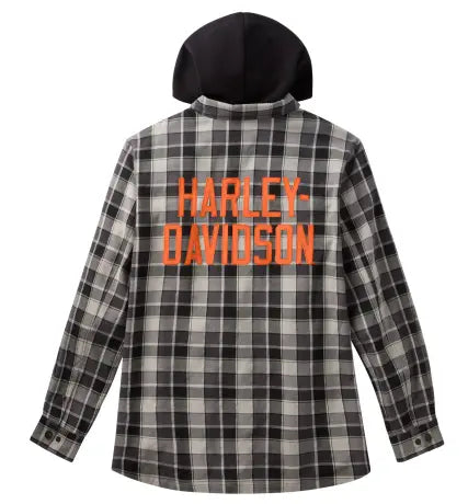 HARLEY-DAVIDSON SHIRT WITH HOOD PLAID GREY