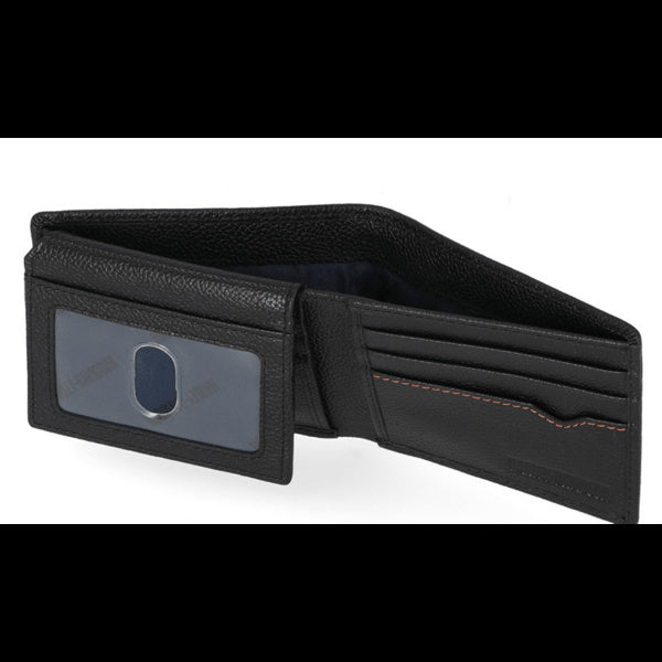 Harley-Davidson® Men’s Classic Genuine Pebble Leather B&S Passcase Wallet – Black