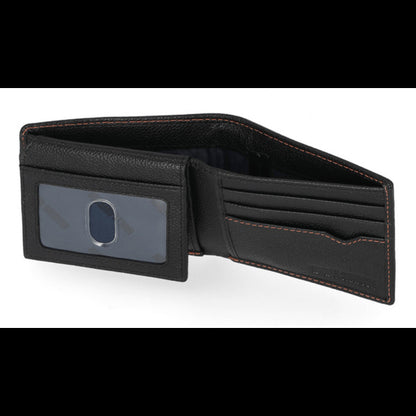 Harley-Davidson® Men’s Classic Genuine Pebble Leather Skull Passcase Wallet – Black