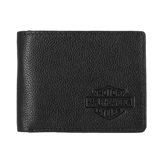Harley-Davidson® Men’s Classic Genuine Pebble Leather B&S Passcase Wallet – Black