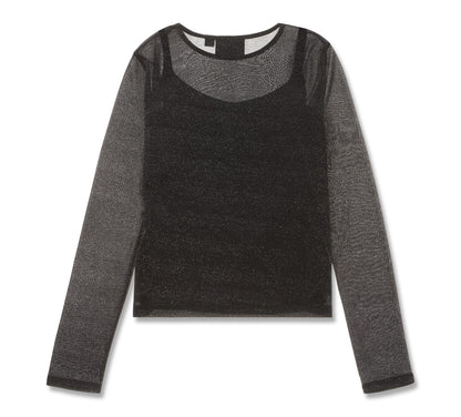 METALLIC DAGGER MESH LONG SLEEVE TOP