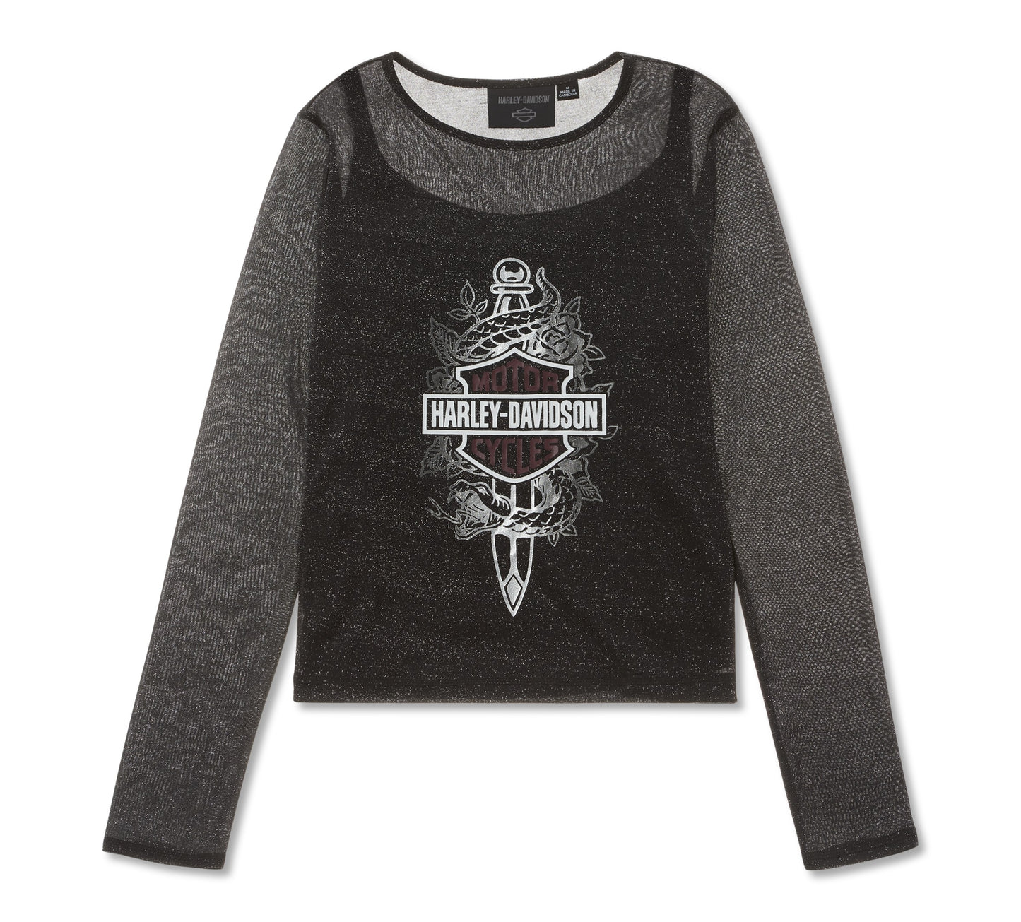 METALLIC DAGGER MESH LONG SLEEVE TOP