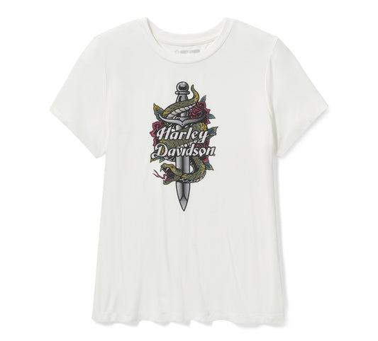 H-D SERPENT ROSE BLING CREW NECK TEE